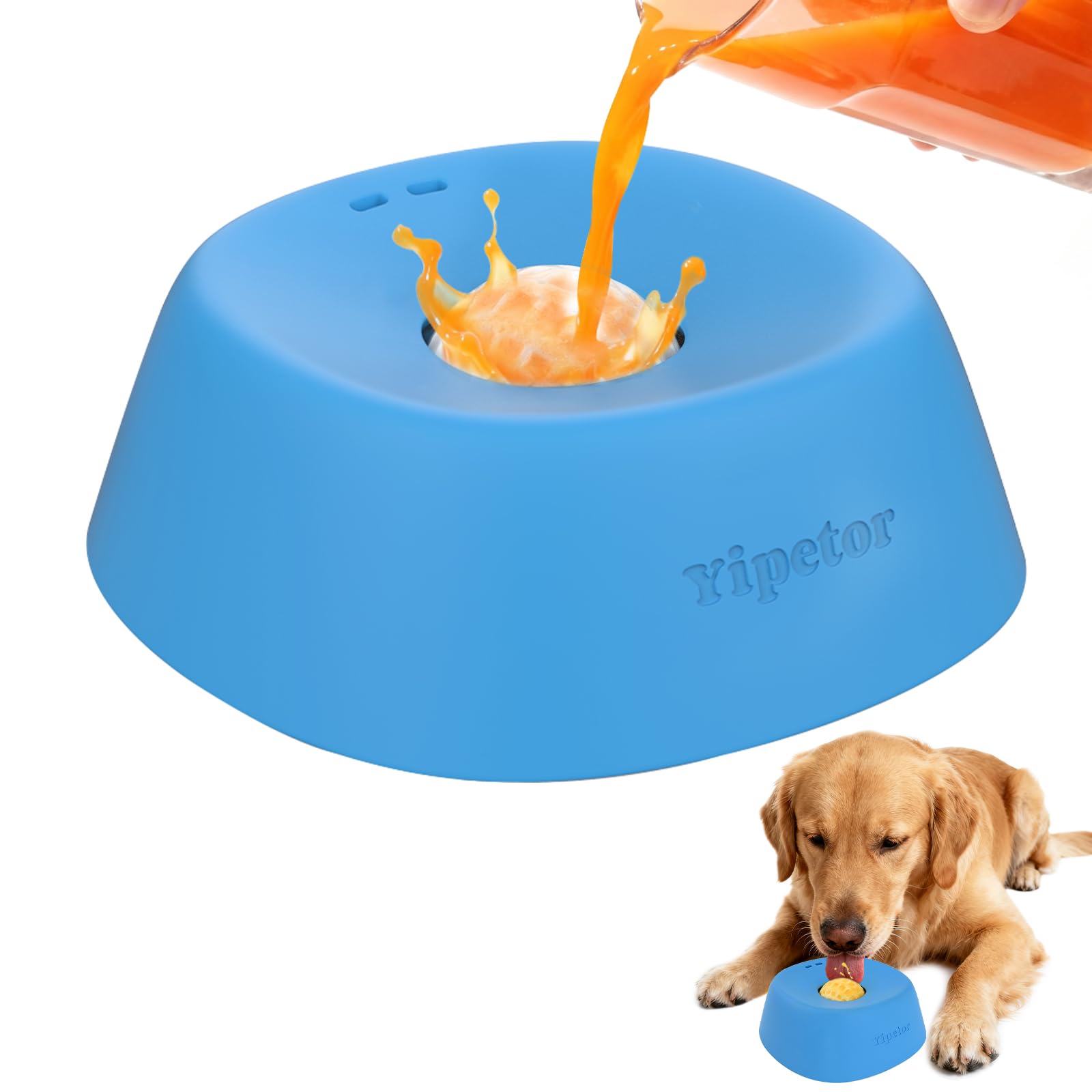 Yipetor Slow Feeder Dog Bowls for Liquid Treat, Anti-Slip【Entertained Ball-in】 Bone Broth Dog Lick Bowl, 3/4 Cup Yogurt Pup Lick Toy for Large Medium Small Breeds Dietary Supplement/Post-op Nutrition