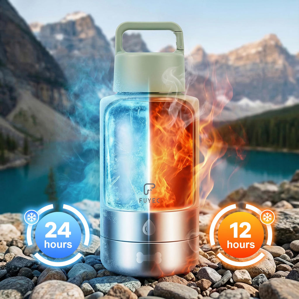 FUYEC 32oz Insulated Dog Water Bottle Dispenser, 3-in-1 Stainless Steel Travel Cup with 2 Detachable Food and Water Bowls, Leak Proof Large Pet Gear, Ideal Gift for Dog Lovers