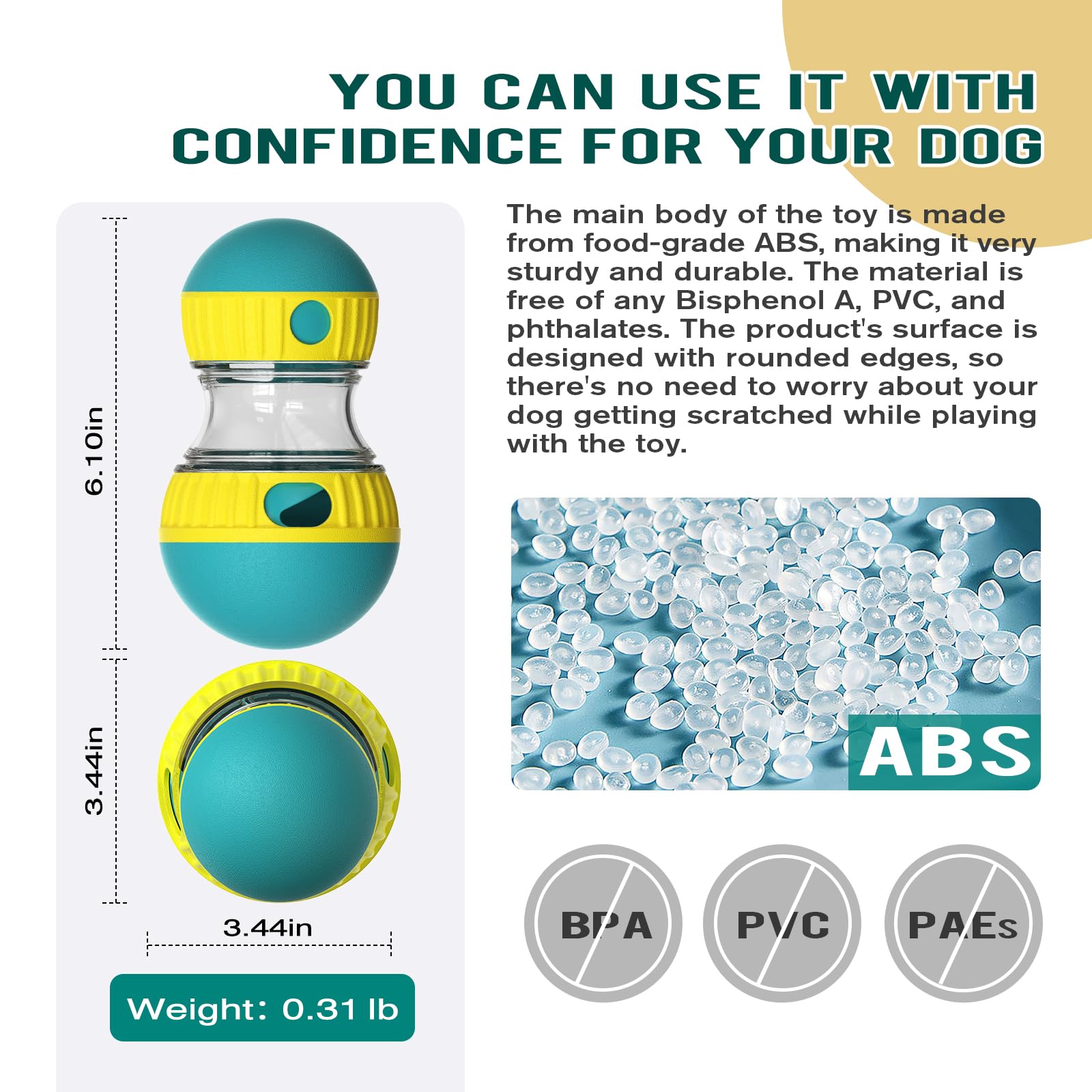 Adjustable Treat Dispensing Dog Toy, Puzzle & Enrichment, Tough Slow Feeder, Food Dispenser, Interactive Chase Toys for Small to Large Dogs, Green by BSISUERM