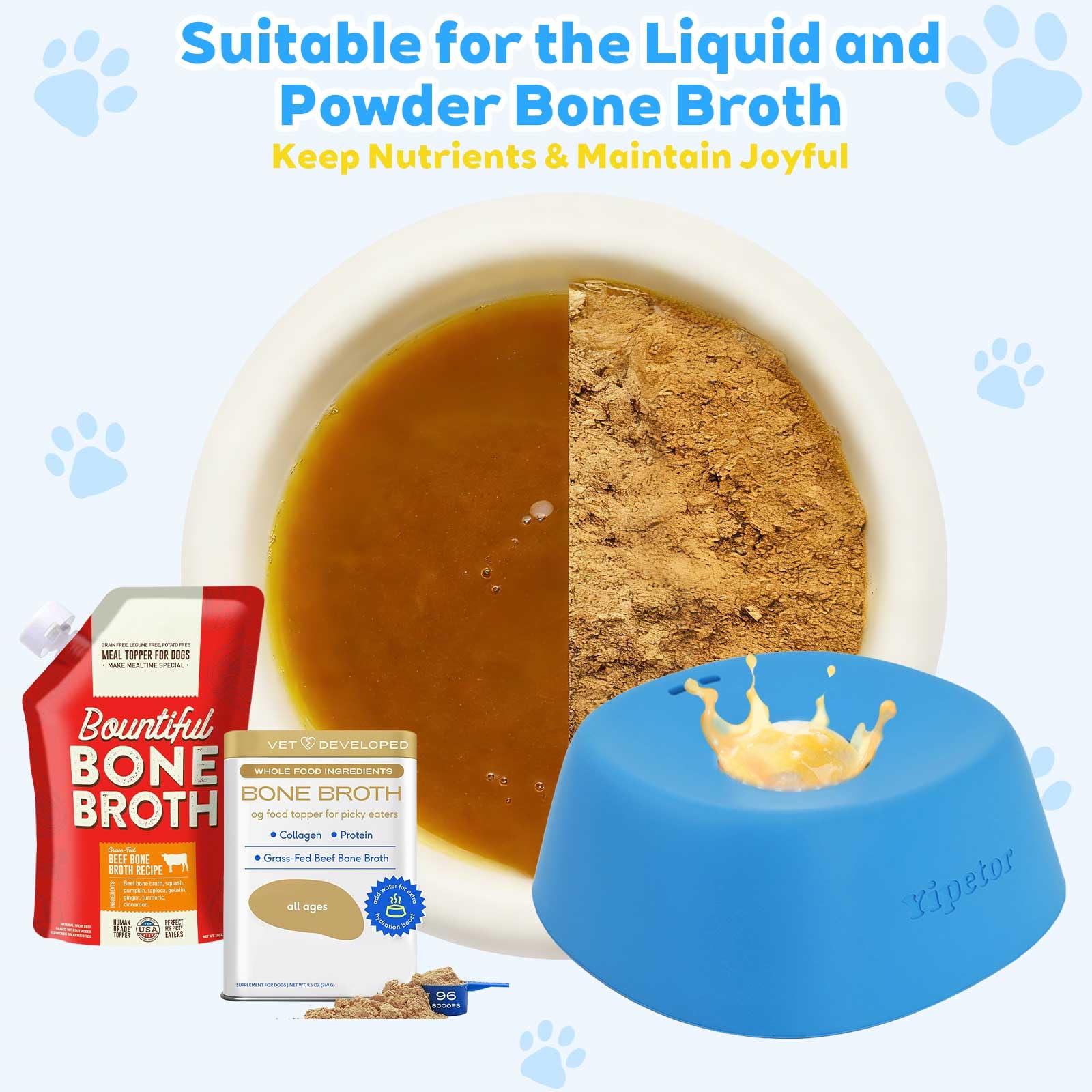 Yipetor Slow Feeder Dog Bowls for Liquid Treat, Anti-Slip【Entertained Ball-in】 Bone Broth Dog Lick Bowl, 3/4 Cup Yogurt Pup Lick Toy for Large Medium Small Breeds Dietary Supplement/Post-op Nutrition