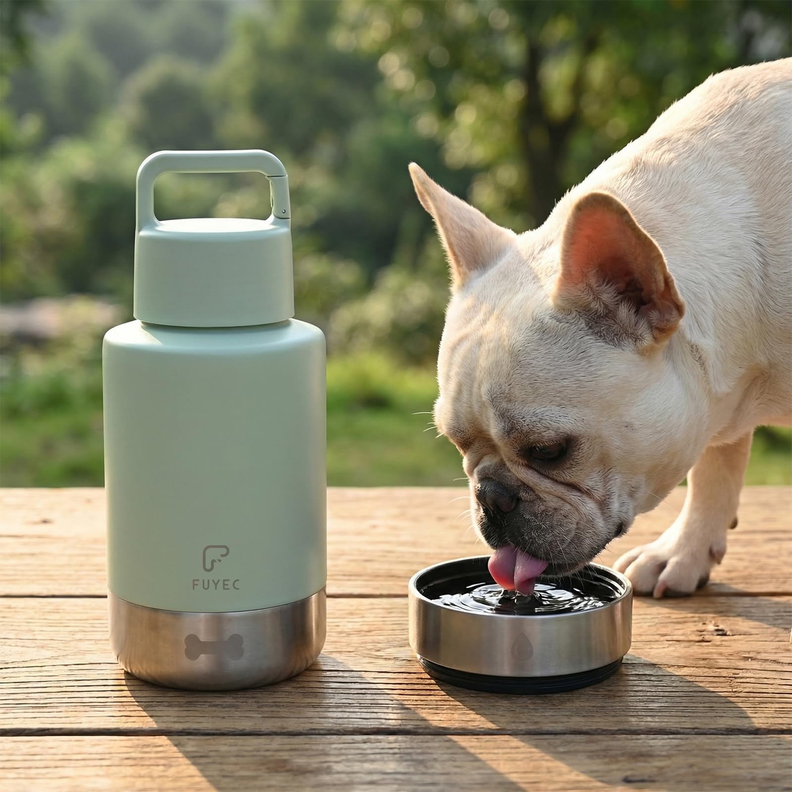 FUYEC 32oz Insulated Dog Water Bottle Dispenser, 3-in-1 Stainless Steel Travel Cup with 2 Detachable Food and Water Bowls, Leak Proof Large Pet Gear, Ideal Gift for Dog Lovers