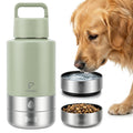 FUYEC 32oz Insulated Dog Water Bottle Dispenser, 3-in-1 Stainless Steel Travel Cup with 2 Detachable Food and Water Bowls, Leak Proof Large Pet Gear, Ideal Gift for Dog Lovers