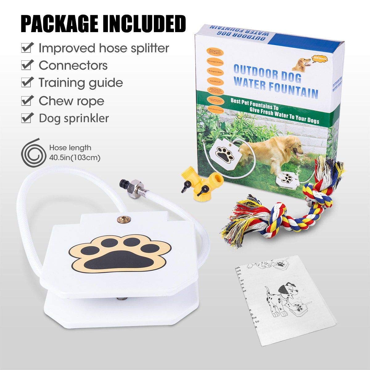 BACOENG Outdoor Dog Pet Water Sprinkler Easy Activated Dog Water Fountain Toy with Molar Rope, Upgrade Premier Valve Set (We Copper VS Others Plastic)