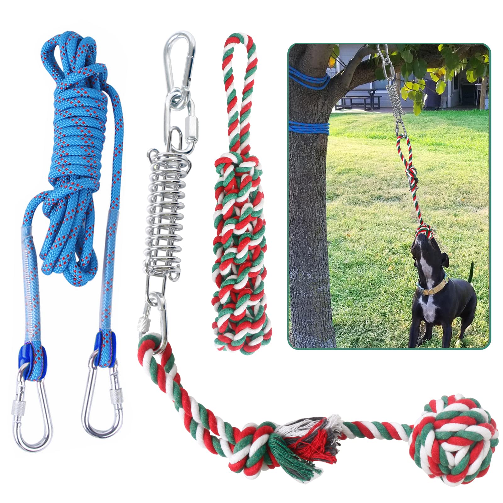 HOPET Dog Outdoor Bungee Hanging Toy, Tether Tug of War Toys for Medium to Large Dog to Exercise, Durable Interactive Tug Toy, Dog Rope Toys