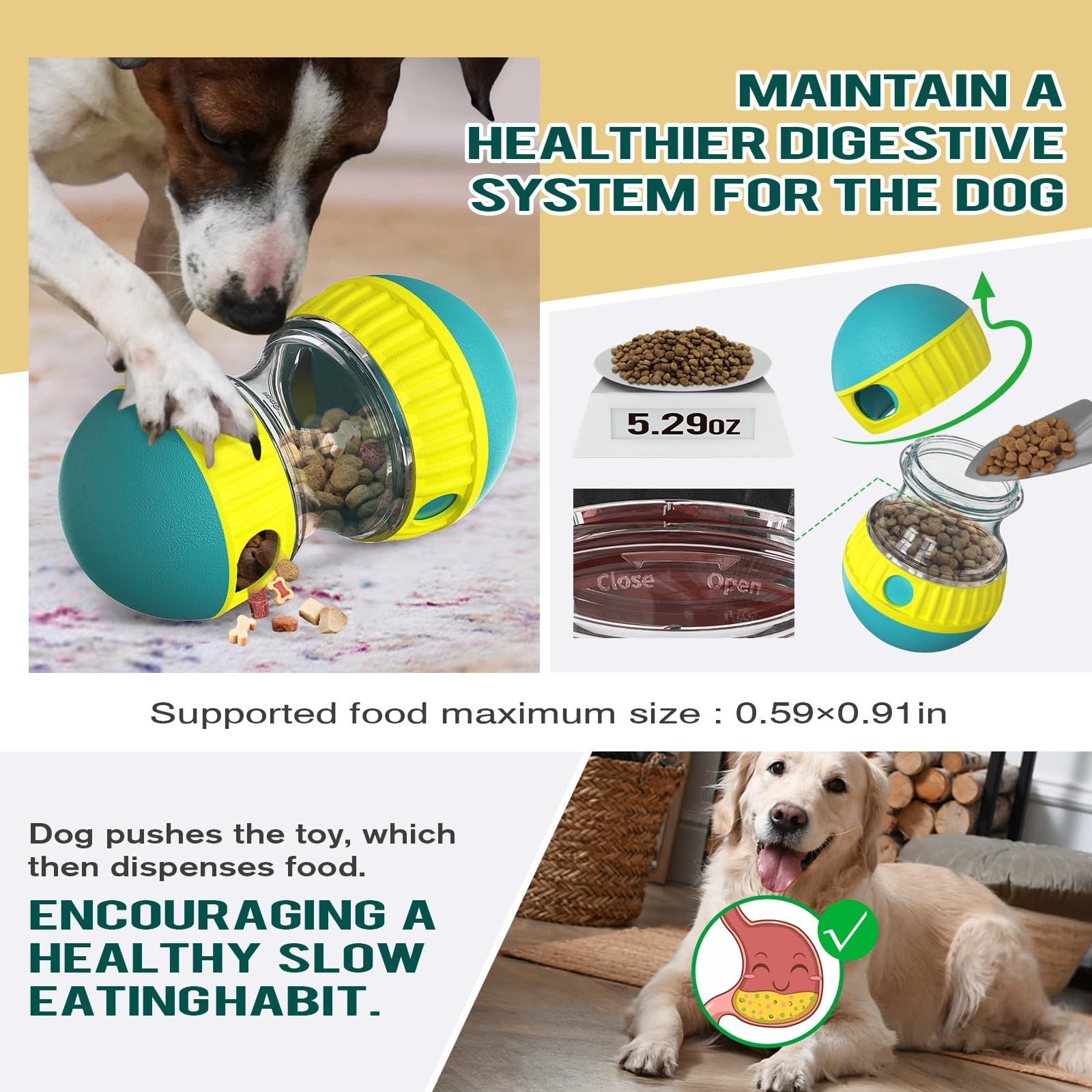 Adjustable Treat Dispensing Dog Toy, Puzzle & Enrichment, Tough Slow Feeder, Food Dispenser, Interactive Chase Toys for Small to Large Dogs, Green by BSISUERM