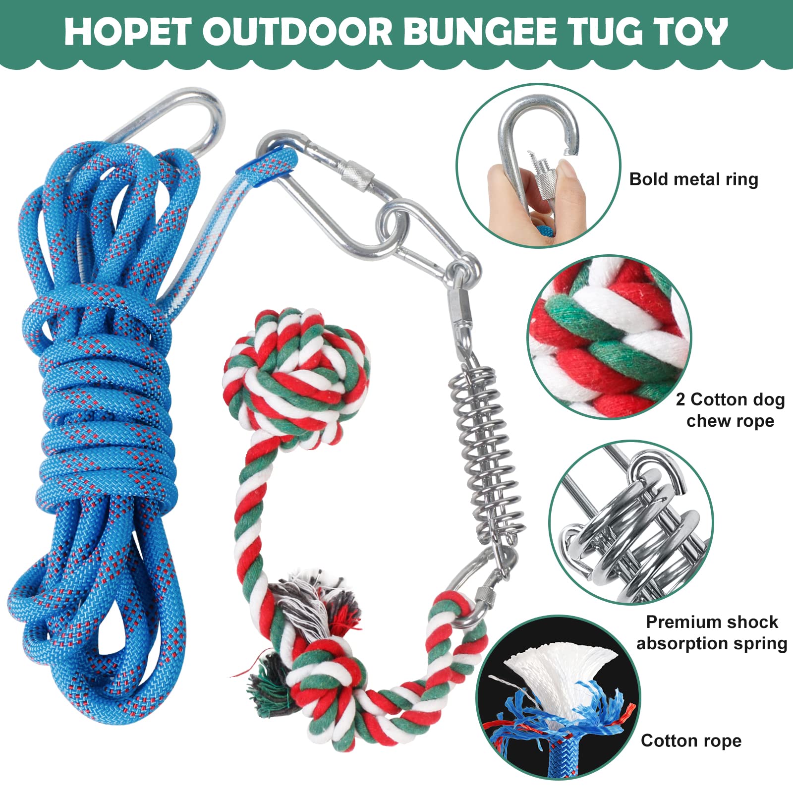 HOPET Dog Outdoor Bungee Hanging Toy, Tether Tug of War Toys for Medium to Large Dog to Exercise, Durable Interactive Tug Toy, Dog Rope Toys